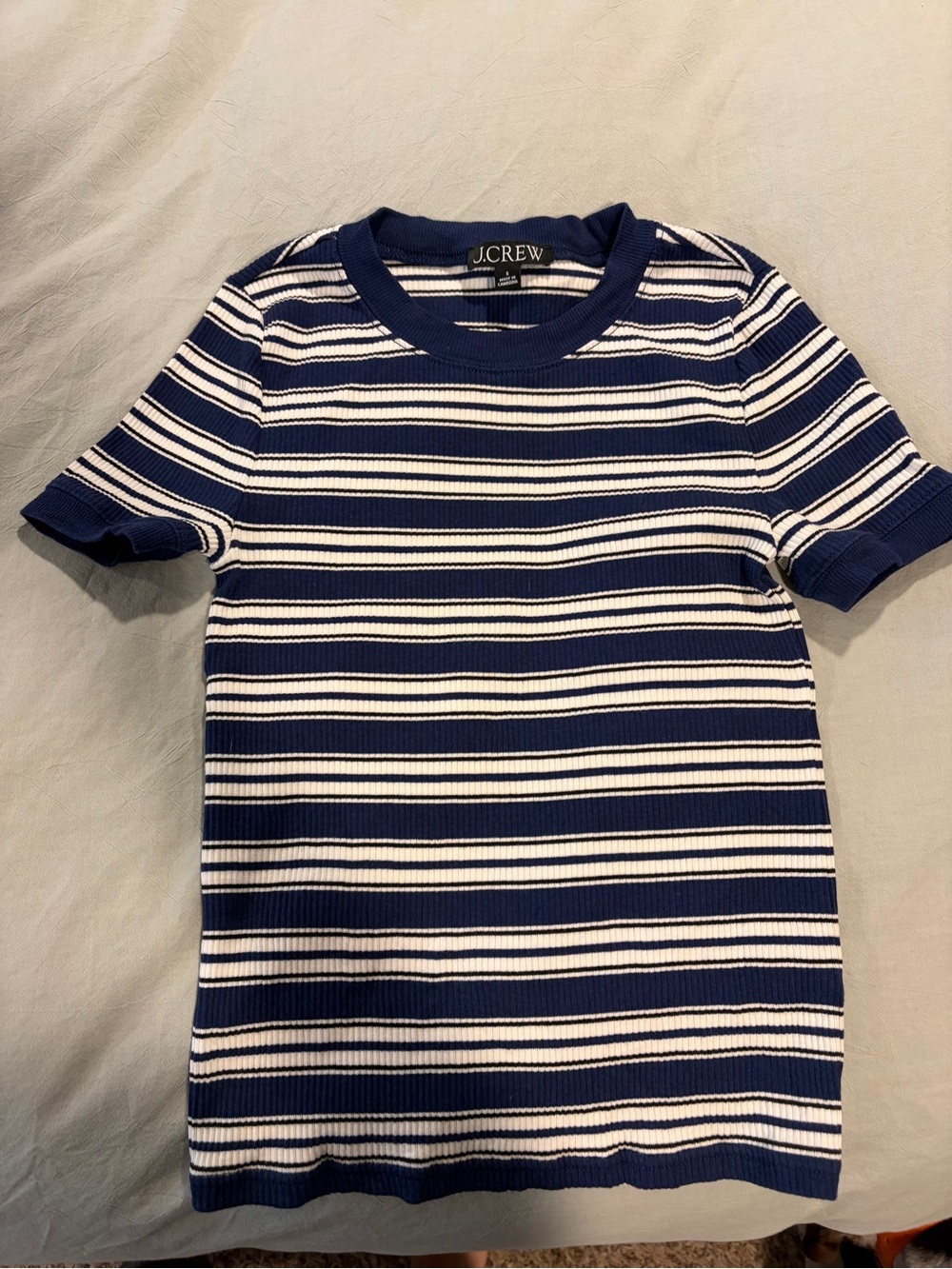 J. Crew Navy & White Striped Ribbed Crewneck Tee